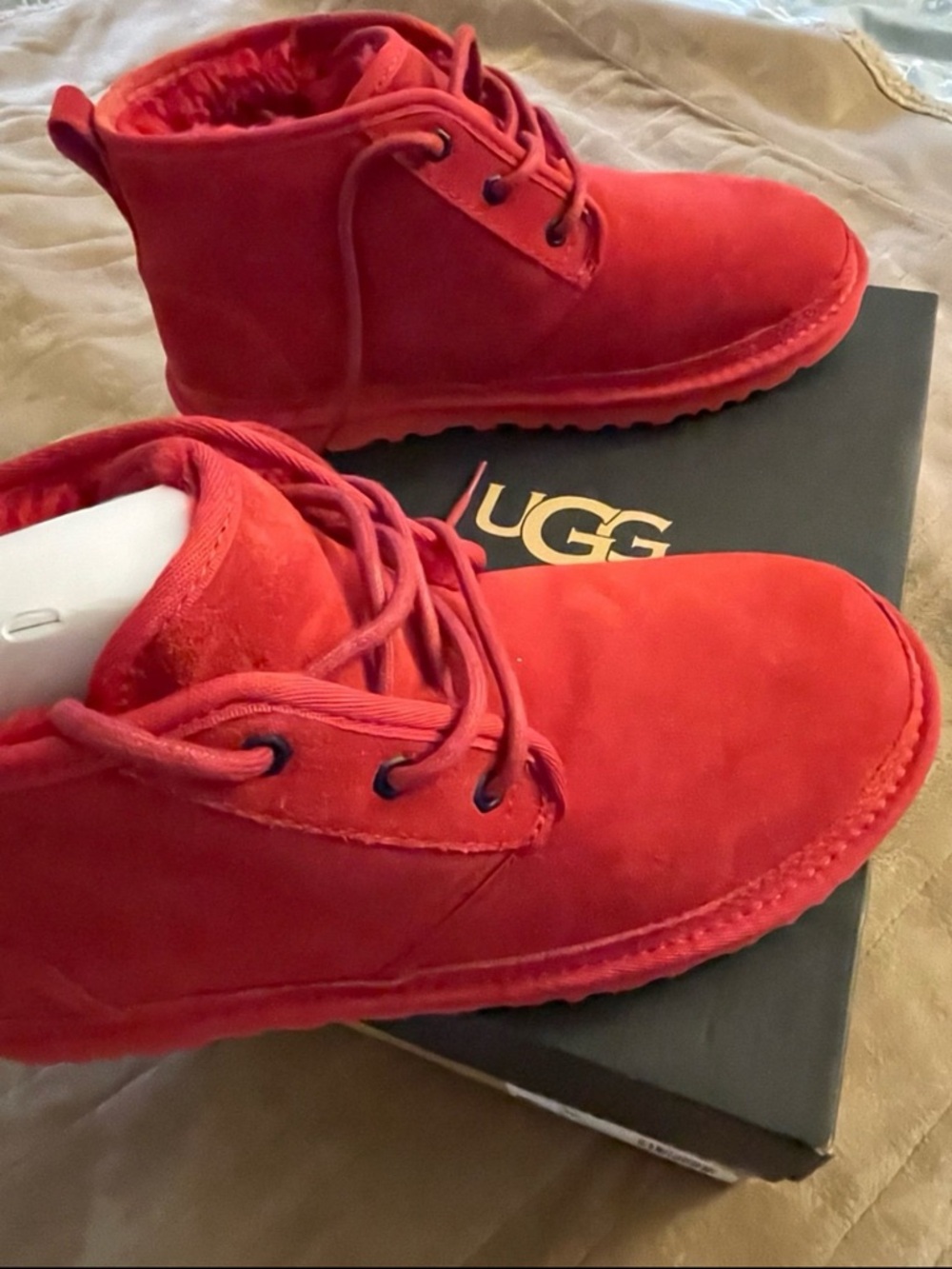 UGG Red Suede Lace-Up Ankle Boots